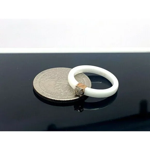 Engagement Promise Ring Diamond Rose Tone Sterling Silver White Ceramic … - Picture 10 of 11